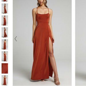 Showpo Will It Be Us Satin Slip Dress in Copper